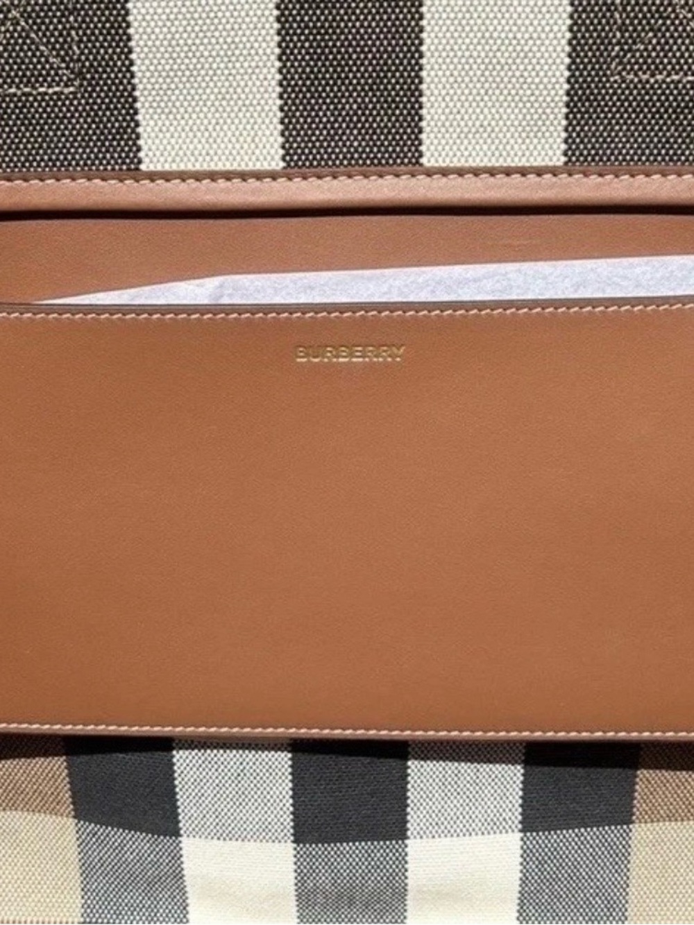 Burberry London Check Canvas Tote with Brown Leather Straps - Picture 8 of 13